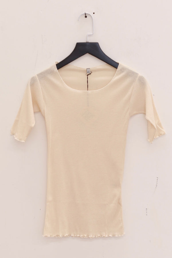 BASERANGE Round neck ruffled ribbed cotton T-shirt TOPA series collection France BAS-TOPA-RB-000-OFF WHITE